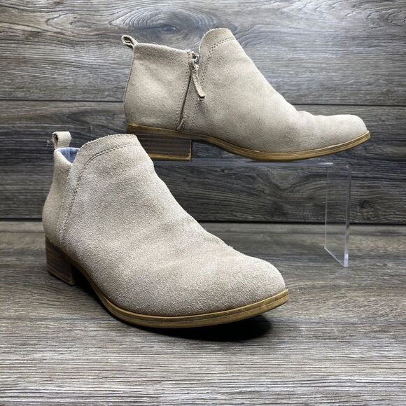 Toms Shoes - Toms Deia Ankle Booties Suede Taupe Zip Womens US 8.5